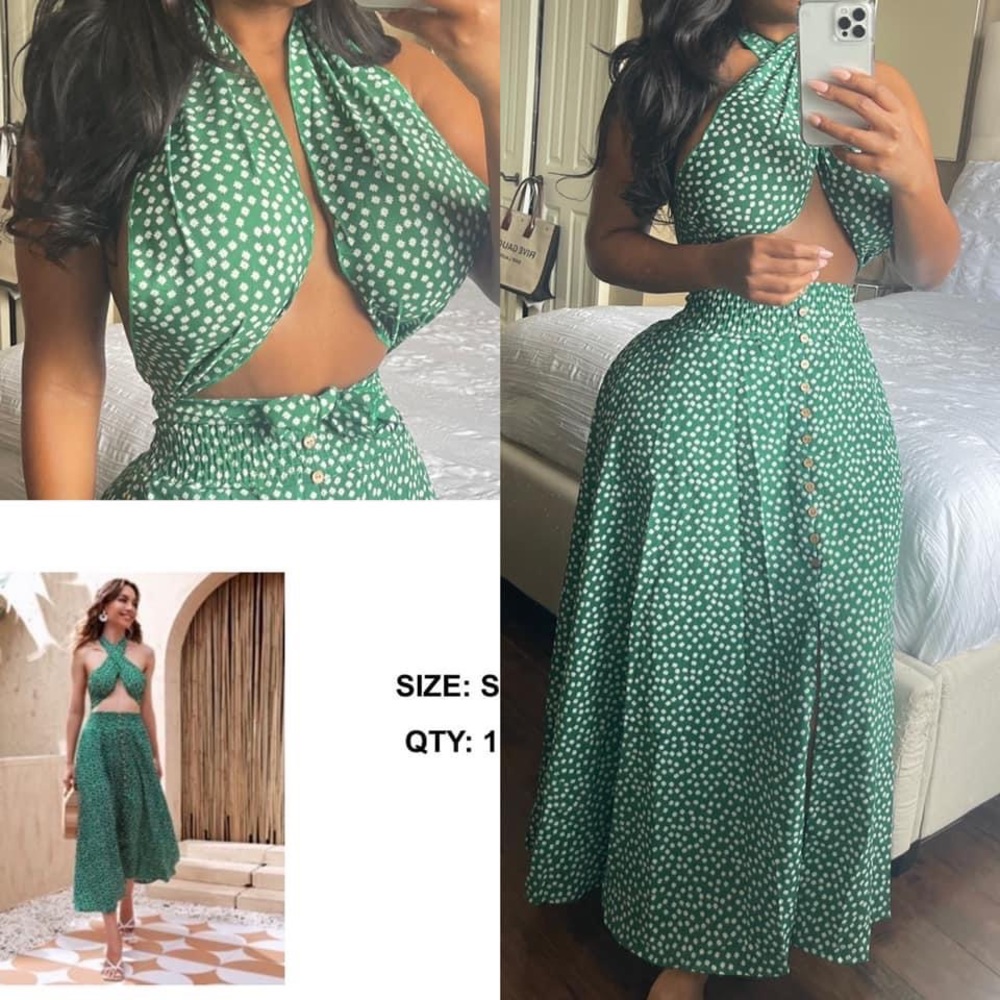 Shein Ditsy Floral Midi Skirt Set